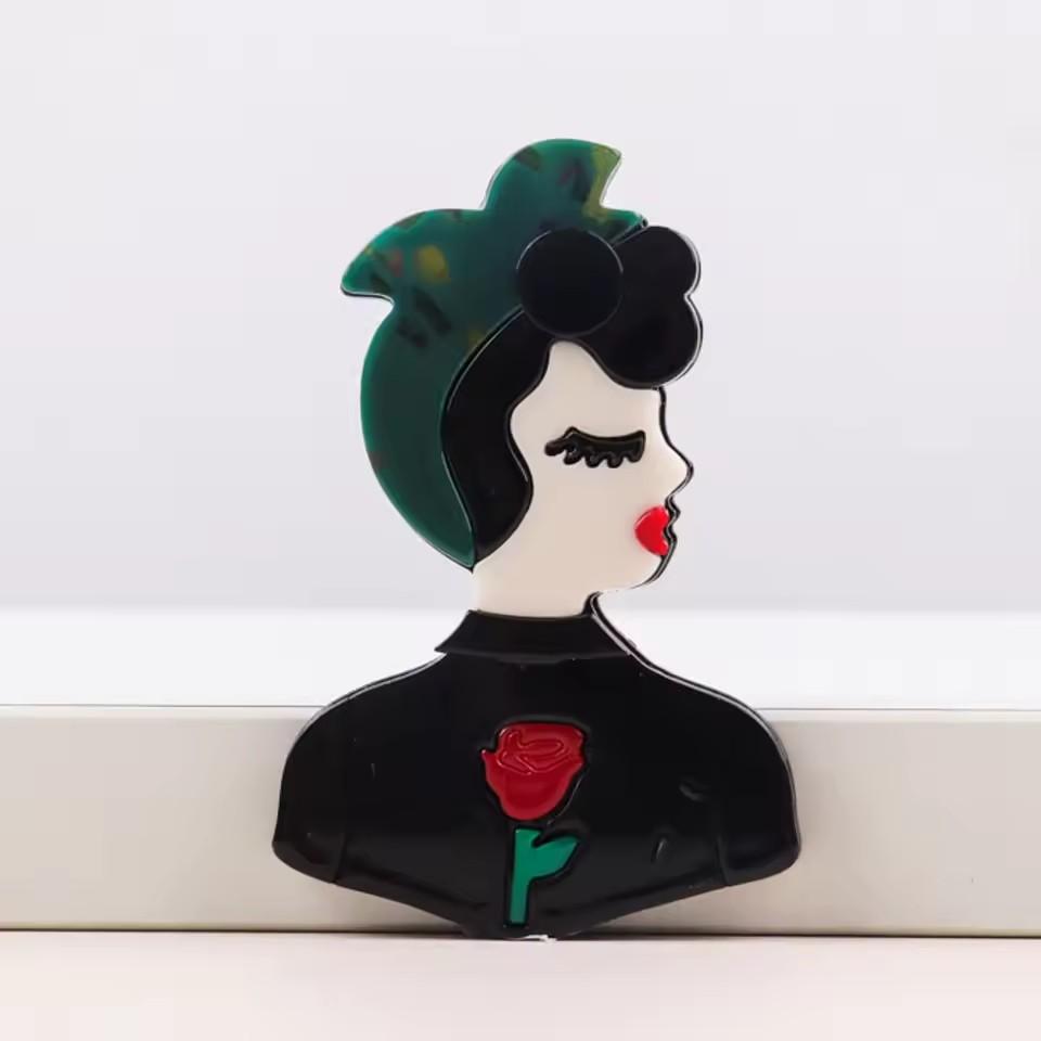 New Fashion Lady Acrylic Brooches for Women Cute Cartoon Glasses Girl Figure Badge Pins Casual Jewelry Clothes Accessories Gift