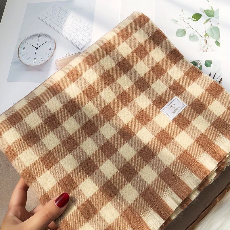 Клетчатый шарф в литературном стиле, длинный, универсальный, утолщенный, студенческий, согревающий шею, шаль, теплый, модный шарф