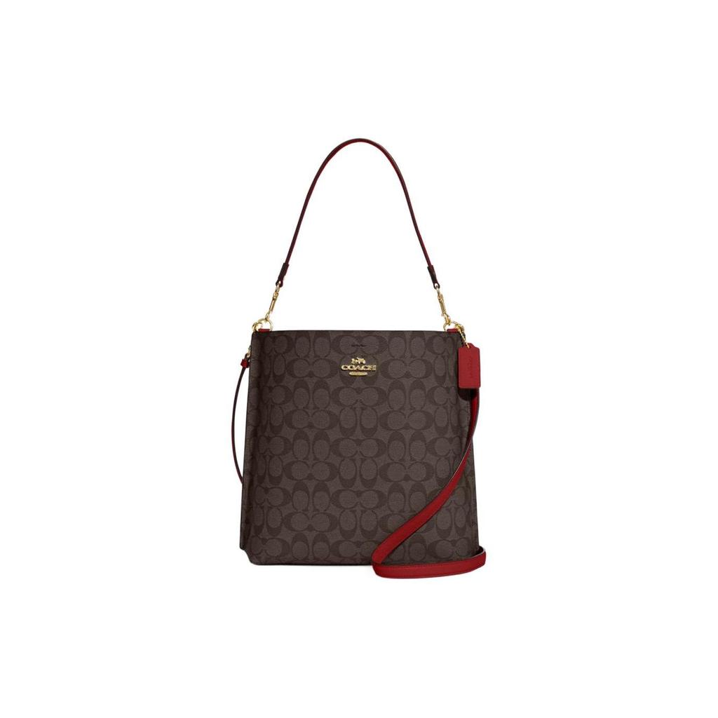 Coach Mollie Classic Logo Print Snap Closure Detachable Shoulder Strap Coated Canvas Smooth Leather Bucket Bag Women bags Brown CA561-IMRVQ