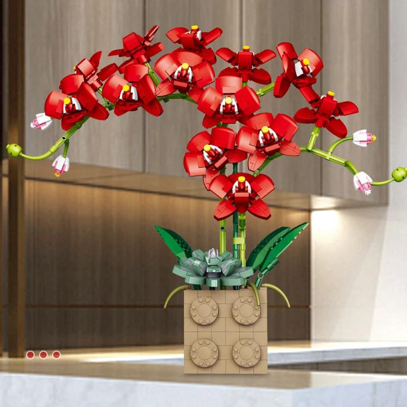 Building Blocks Flower Orchid Series Bonsai Blossom Bricks Set Home Decoration Collection Toys Gifts