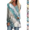 Women's Autumn And Winter Long Sleeved V-neck Printing Casual Long Loose T-shirt Top