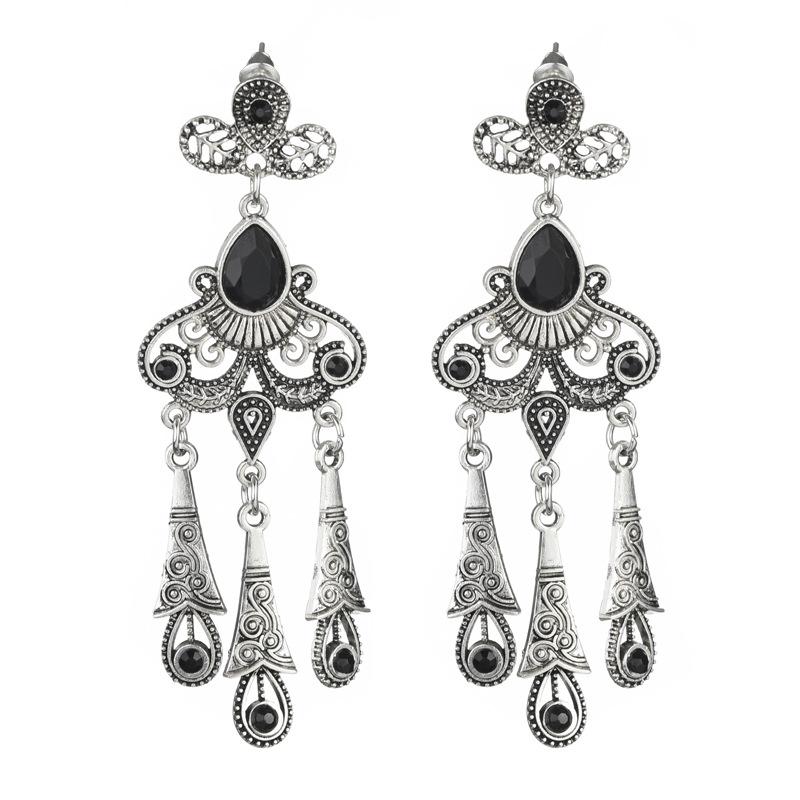 Art Deco Antique Vintage Flapper Style Jet Black Onyx Rhinestone Extra Long Dangle Earrings pearl earrings jewelry for women