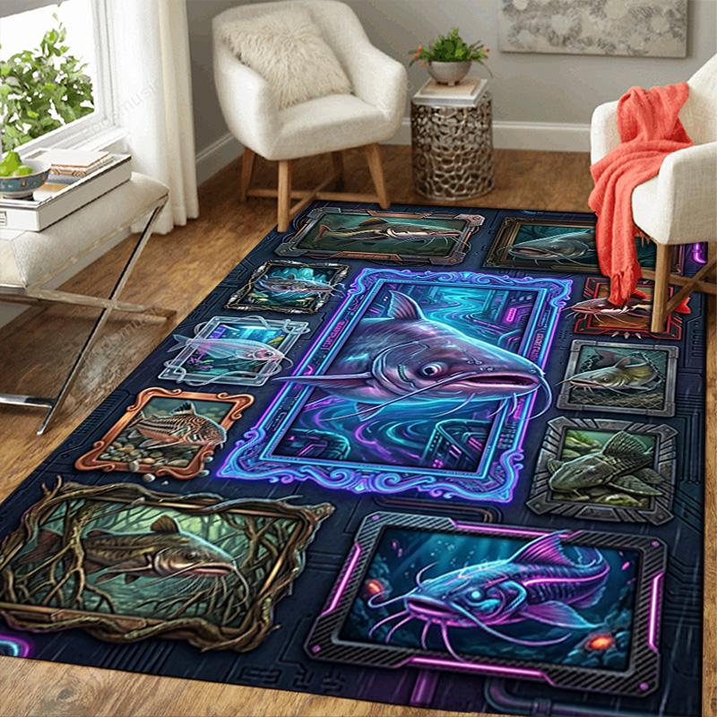 Cybernetic Fish Gallery Pattern Rug Floor Mat for Living Room or Bedroom Soft and Comfortable Carpet a Gift for Birthday and Holiday.