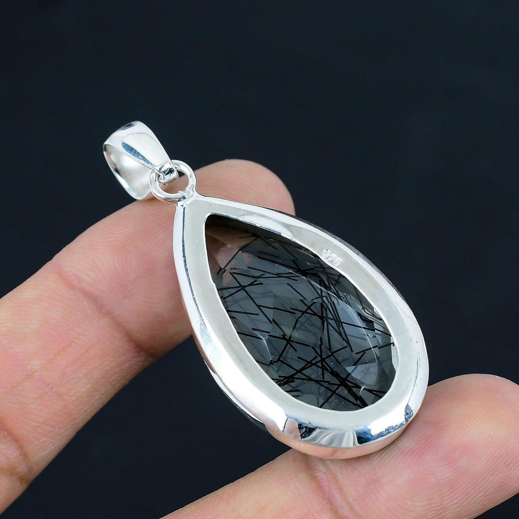 Подвеска из натурального черного рутила, серебро 925 пробы, ювелирные изделия-подвески, серебряные подвески ручной работы для подарка, пасхальный подарок