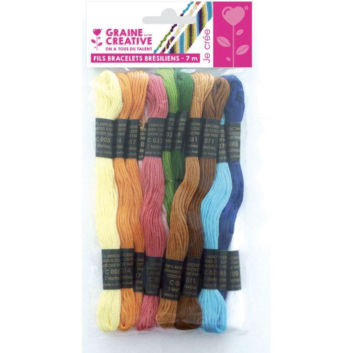 Fils pour bracelets brésiliens - Naturel - 12 échevettes - 100% coton - 7 mètres - 12 coloris assortis