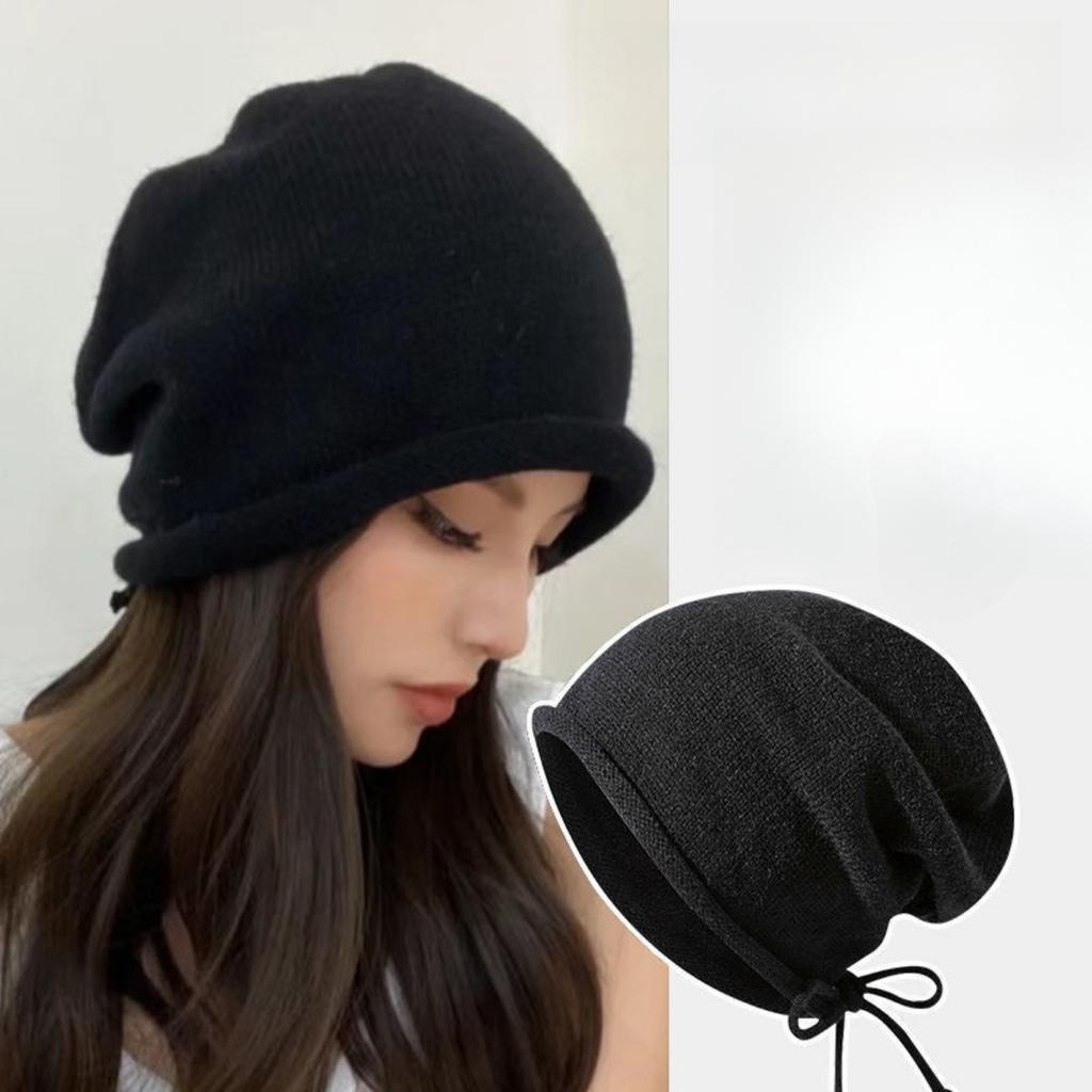 Big Head Circumference, Ear Protection, Drawstring, Knitted Hat, Woolen Hat, Couple's Head Cap, Warm Hat, Rolled Edge Hat