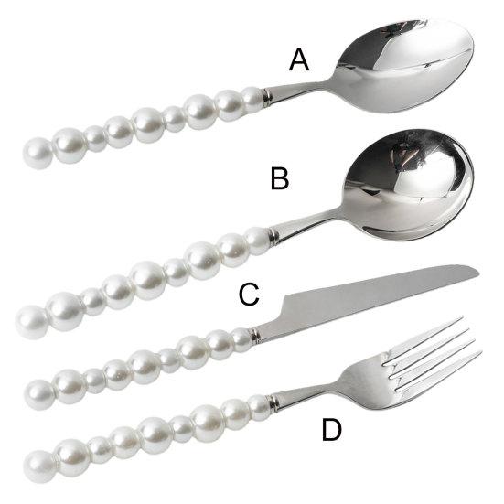 Вилка, столовые приборы, гладкая поверхность, товары для дома, удобная ручка, обеденная ложка из искусственного жемчуга из нержавеющей стали, практичная столовая, легко моется