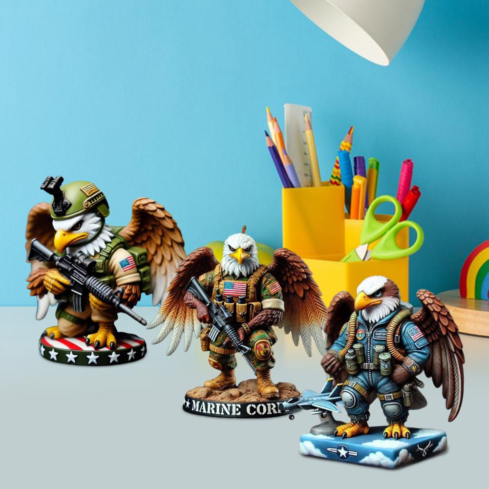 Eagle Soldier Statue Resin Military Eagle Figurine Patriotic Desktop Soldier Ornament for Independence Day Decor