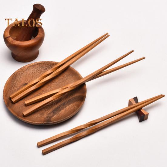5 Pairs Food Chopsticks Tight Bite Grab Food Natural Bamboo Wood Practical Carbonized Twist Chinese Style Chopsticks Home Supplies