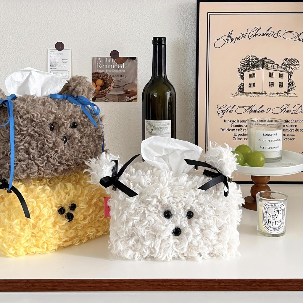 A Plush Puppy Tissue Box Set, Creative Square Napkin Box, Decorative Desktop Tissue Box for Home, Living Room, Dormitory - Other Materials