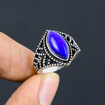 Кольцо из серебра 925 пробы с натуральным лазуритом, размер 10, ручная работа z1f53