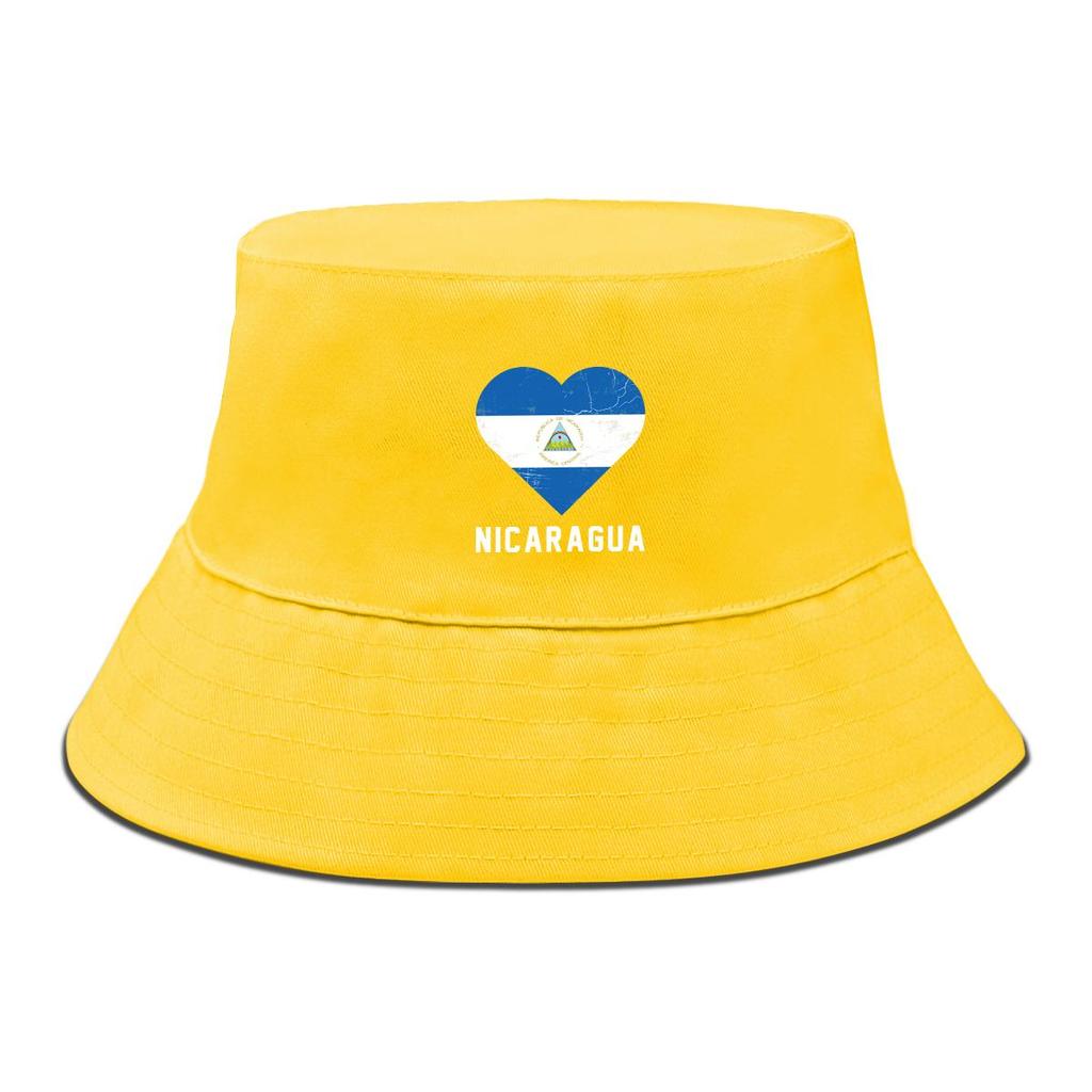 Flag of Nicaragua Print Bucket Hat , Heart Fisherman Cap Unisex Casual Spring Beach Hat
