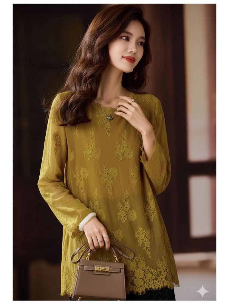 Стильный женский кружевной полый свободный топ-накидка большого размера, осень 2025