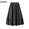 Elastic Waist Ruffled Hem Smocked Midi Skirt for Women Autumn Slim Bloomer Skirt QT2738