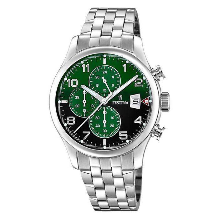 Festina- F20374/7 - Cadran Vert, Bracelet en acier inoxydable - Chronographe - Dateur