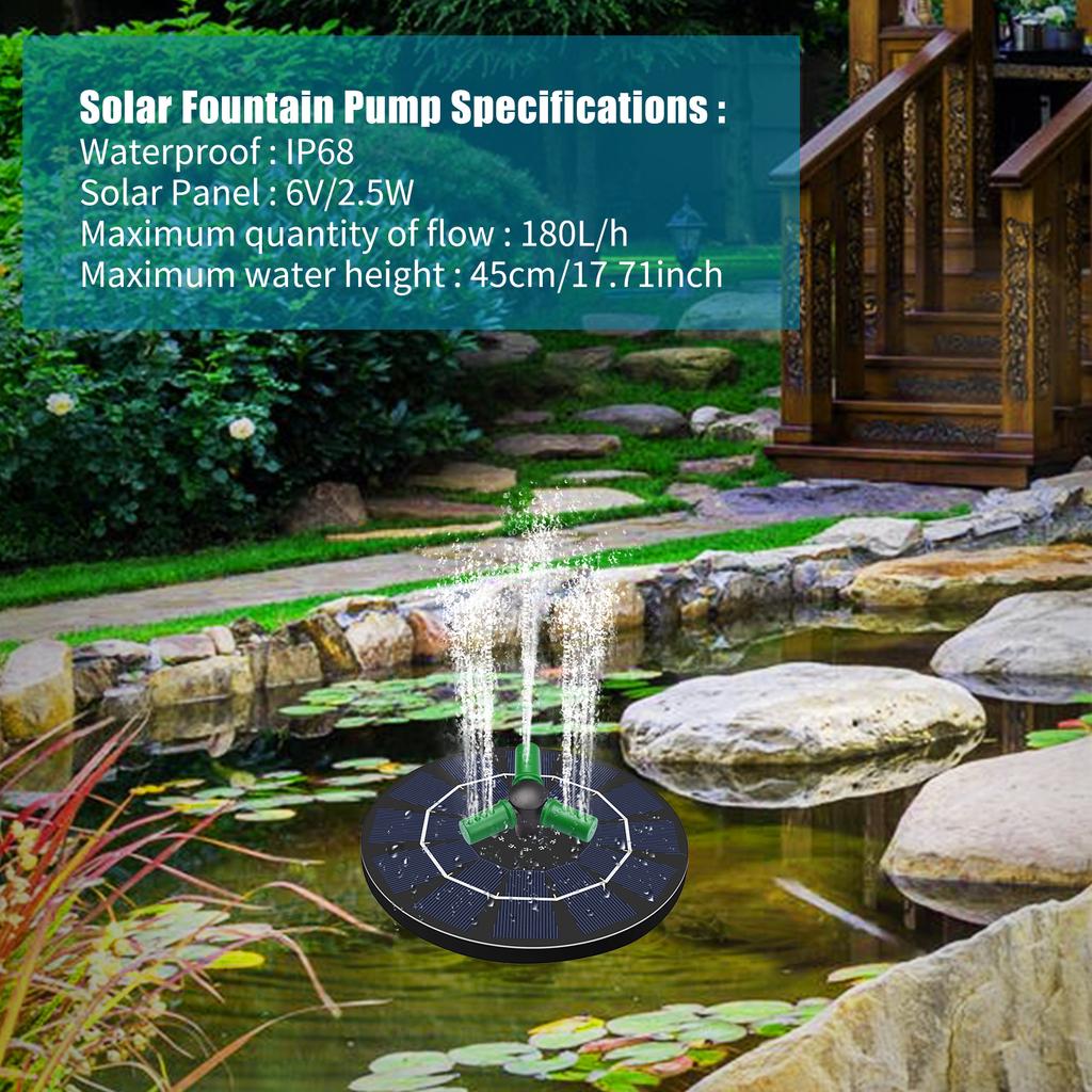 Солнечная фонтанная помпа мощностью 2,5 Вт с вращающейся на 360 градусов насадкой, фонтан на солнечной энергии, отдельно стоящий водяной насос