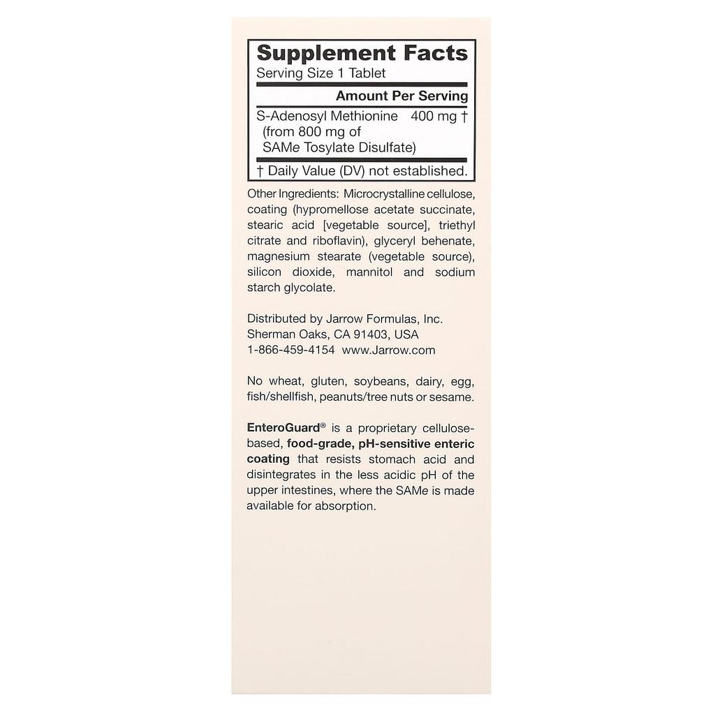 Jarrow Formulas SAMe 400, Extra Strength, 400 Mg, 60 Tablets
