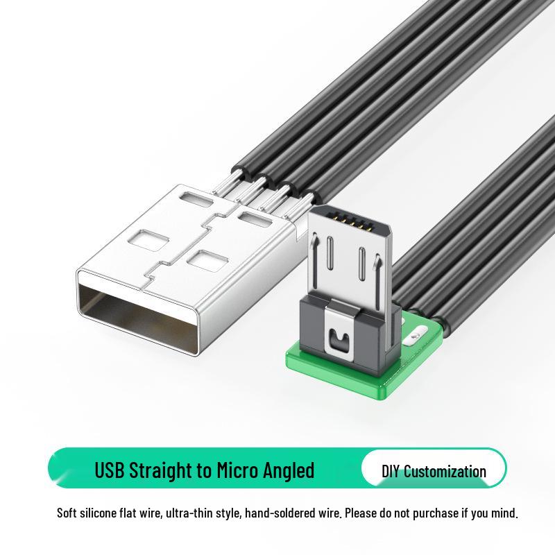 Плоский силиконовый мягкий кабель для зарядки Micro USB, DIY плата с разъемом с прямым изгибом, доступен в 1м/2м.