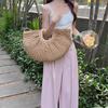 Woven Straw Bag Moon Large Capacity Purse and Handbag For Women Beach Basket Bags Fashion Travel Shoulder Shopper Totes