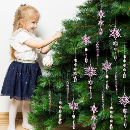 18 Pcs Crystal Christmas Ornaments for Tree Clear Acrylic Snowflake Icicle Hanging Ornaments with Drop Pendants Winter Wonderland