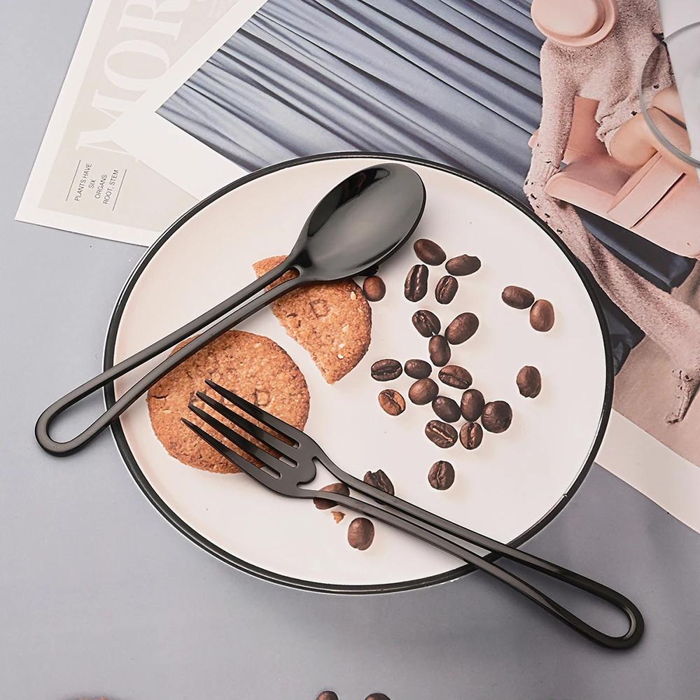 Набор черной посуды 24 предмета Нож Вилка Ложка Набор столовых приборов Нержавеющая сталь Десертная вилка Кофейная ложка Посуда Вечеринка Кухня Столовые приборы