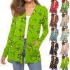 Women's Fashion Christmas Print Long-Sleeved Pocketed Slim-Fit Cardigan Coat
