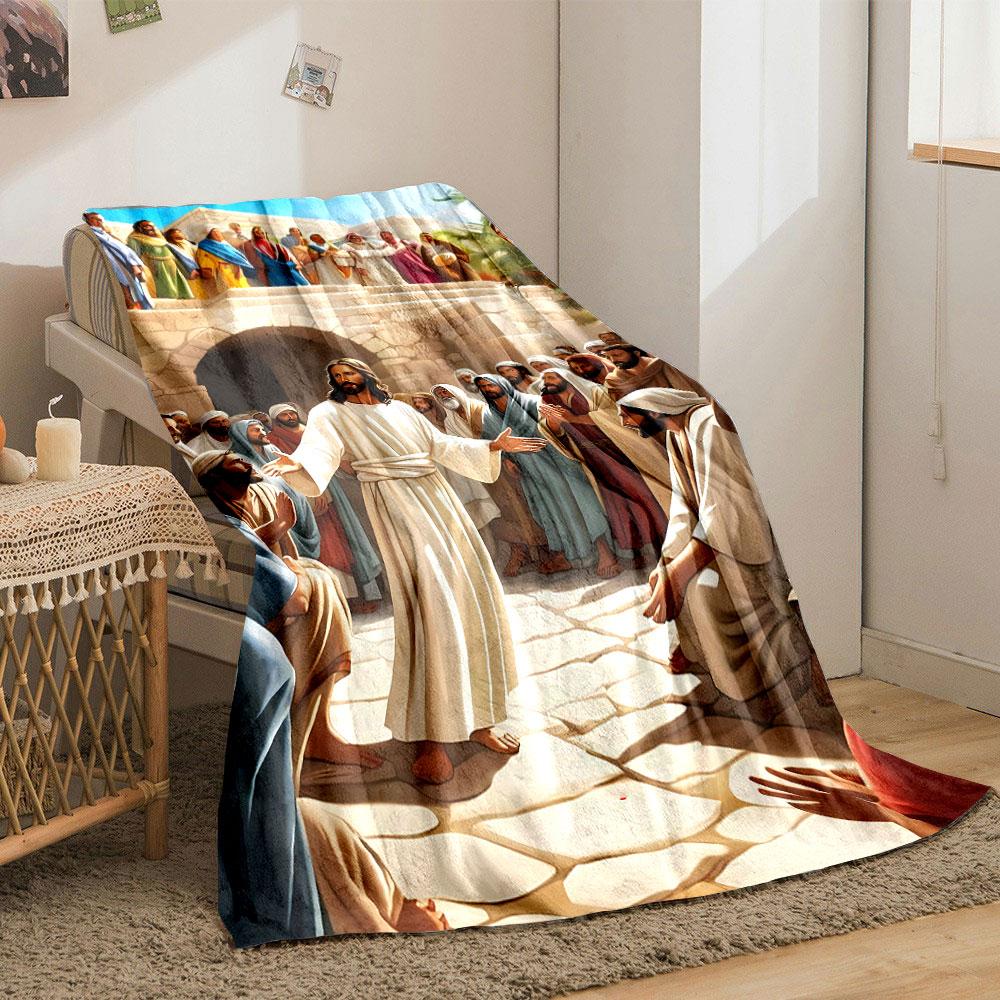 Jesus Teaching Crowd Blanket Printed Blanket for Living Room Bed Couch lunch break Soft Cozy Blanket for Friend's festival Gift