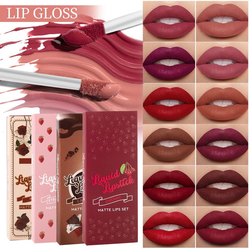 Набор из 3-х антипригарных блесков для губ. Бархатная помада, водостойкий невыцветающий блеск для губ, антипригарный, с чистым цветом.