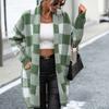 IHUASU Women's Jacket Loose Plaid Colour Block Knit Cardigan Fashion Sweater