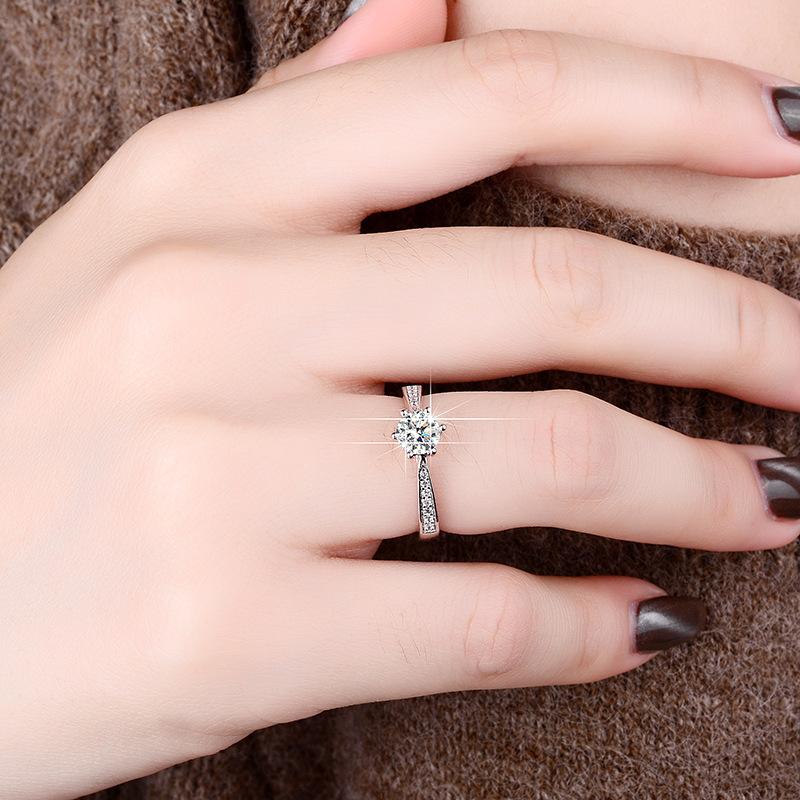 Fashion Real Moissanite Diamond Ring Six Prong Single Row Inlay Ring Pure S925 Sterling Silver for Women Wedding Fine Jewelry