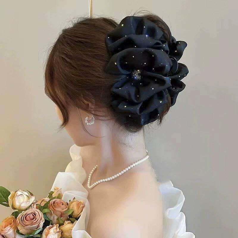 Large Summer Lace Edge Bow Claw Clip Hair Accessory for Women - Multi-Layer Feather Design