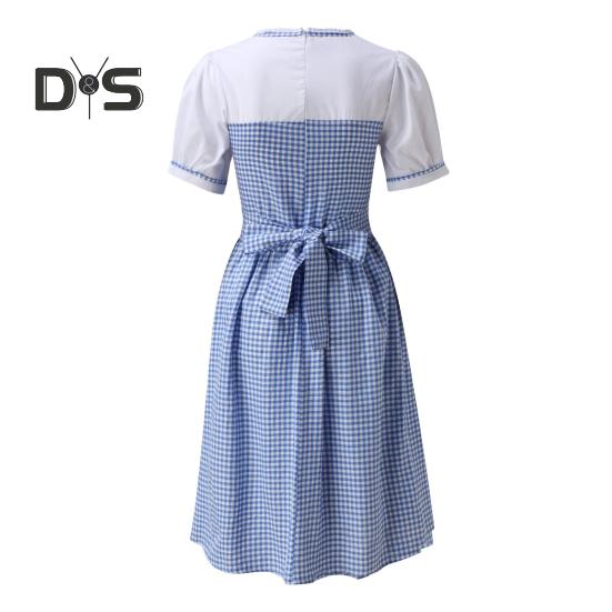 Girl's Blue Gingham Dress Kansas Girl Halloween Fancy Party Dress-up Costume Fairytale Musical Movie Character Cosplay Outfit for Kids