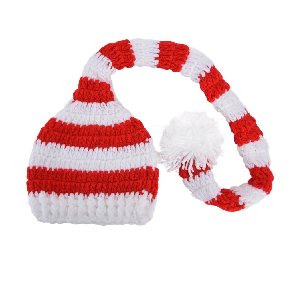 Baby Christmas Knit Hat Long Tail Shape Children Santa Hat for Baby Photography Props