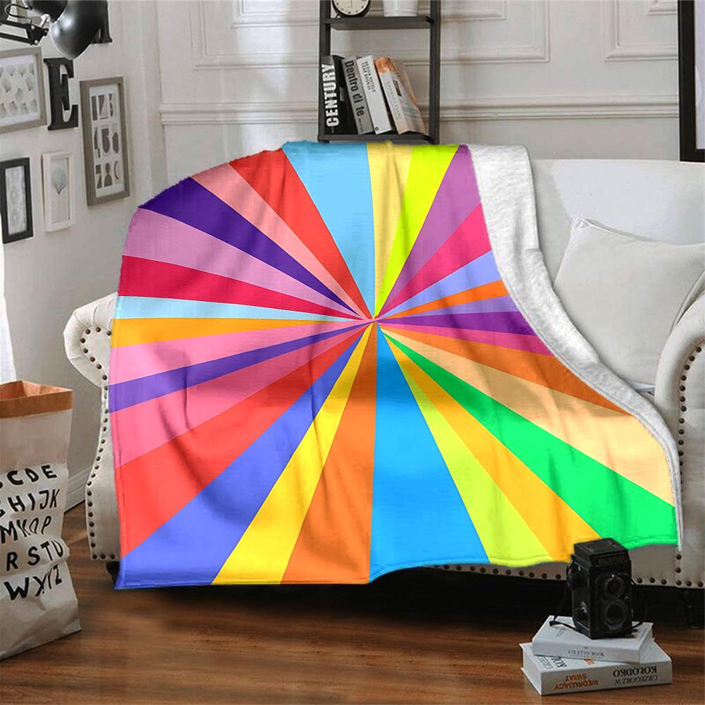 1pc Rainbow Stripes Blanket, Lightweight Flannel Blanket for Sofa, Bed, Travel, Camping, Living Room, Office,136