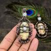 Fossil Coral, Moonstone Gemstone Copper Wire Wrap Jewelry Pendant 3.35"