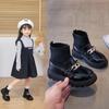 Girls' Socks and Shoes Autumn Children's Black White Knitted Breathable Stretch Short Boots