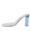 Fashion 2024 Summer New Square Headed Open Toe Transparent Sexy and Comfortable External Wearing Slippers Versatile High Heels