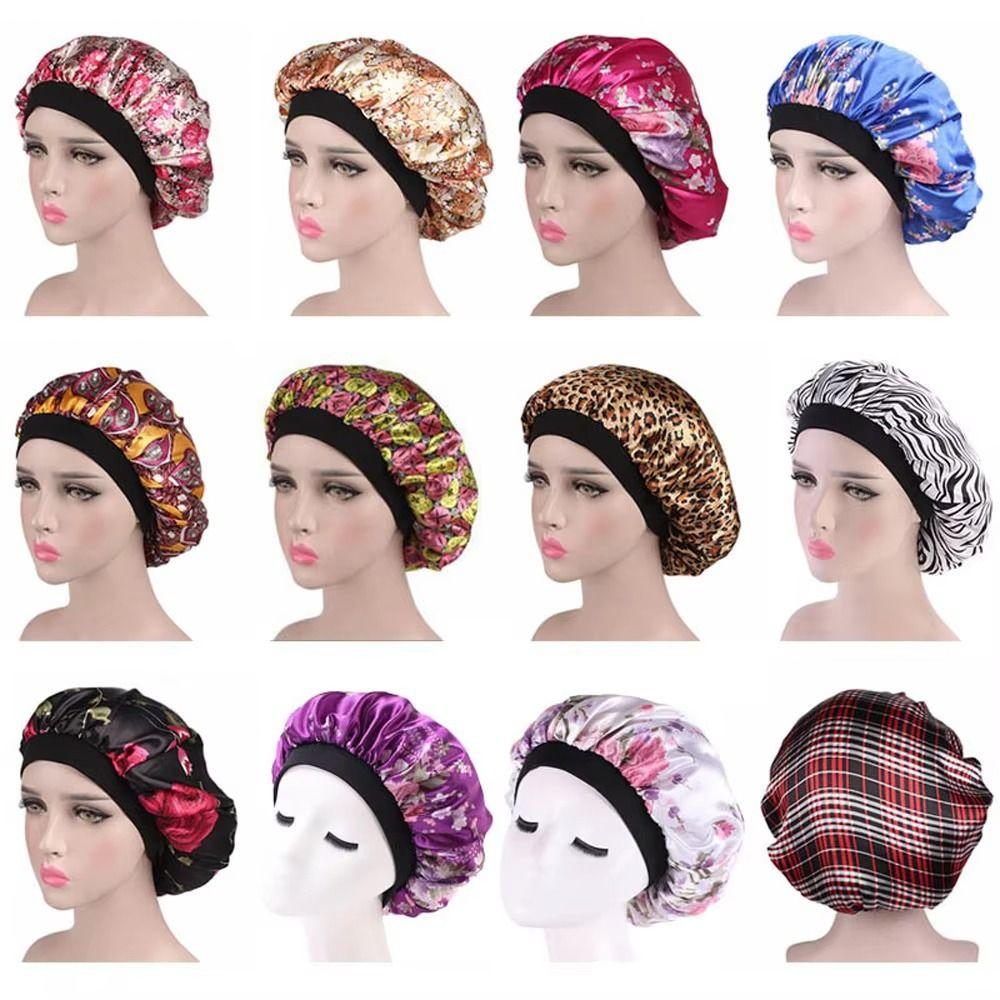 Elastic Wide Band Satin Sleep Bonnet Hair Loss Cover Islamic Turban Hat Hair Wrap Accessories