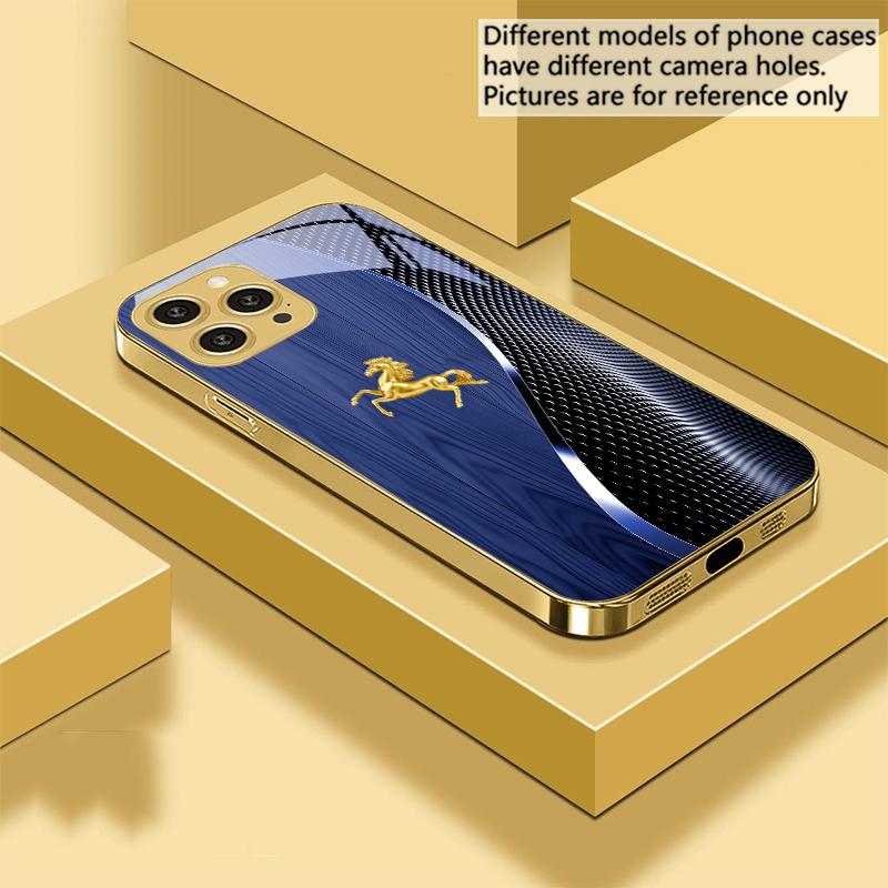 Деревянная текстура Золотая Лошадь Для iPhone 16 Pro Max 15 P ro 14 13 Plus 12 Mini 11Pro Max XS Max XR Золотой чехол для телефона из закаленного стекла