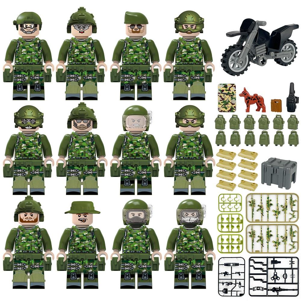 MOC Military Weapons Building Accessories Set with 12pcs Special Forces Camouflage Clothing Mini Figures Army Blocks Toys
