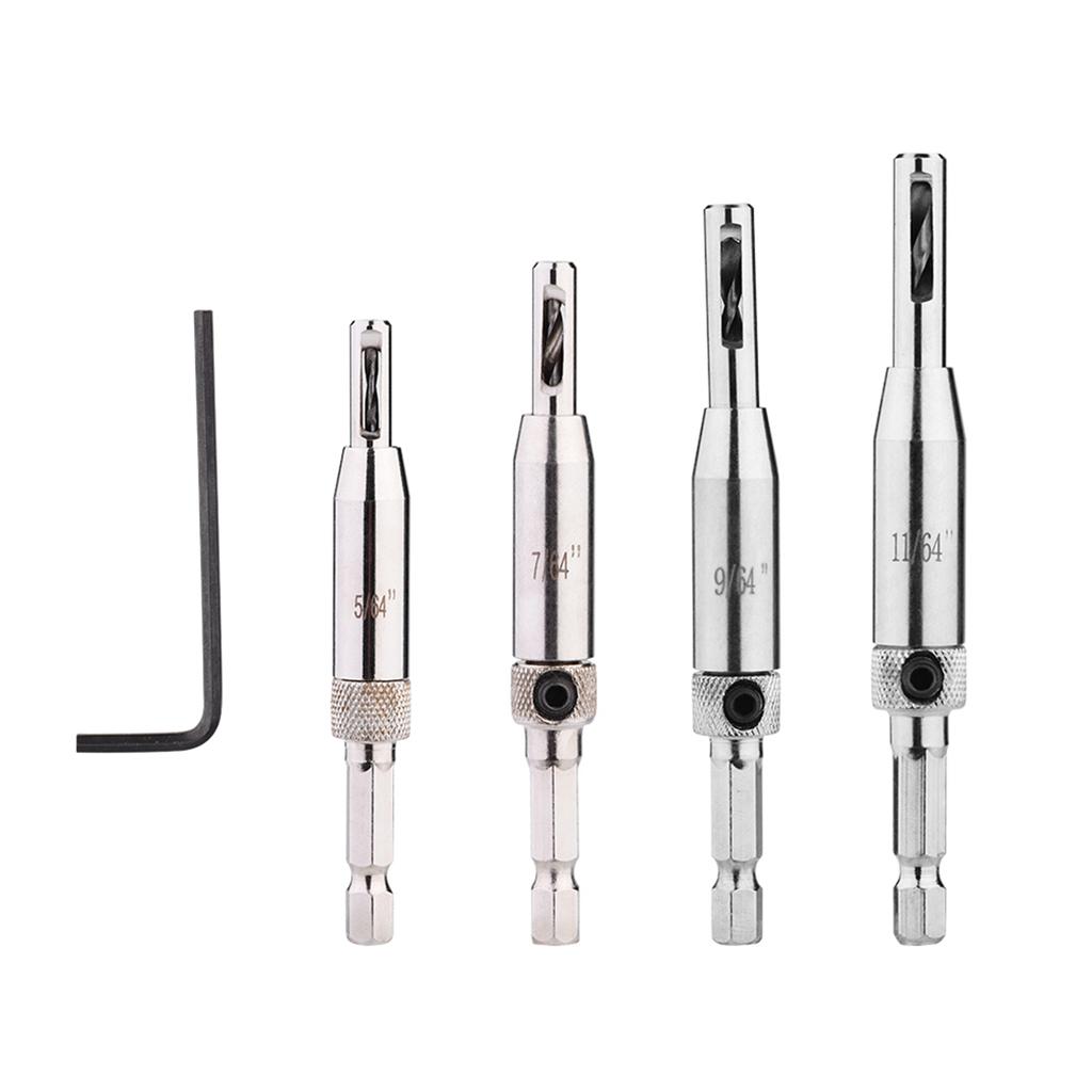 4pcs Hex Shank Self Centering Drill Bit Set Door Window Hinge Hole Puncher Woodworking Tool