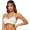 Women Carnival Party Belly Dance Top Sequin Tassel Rhinestone Bra Lace Up Back Mesh Vest for Halloween Cosplay Performance