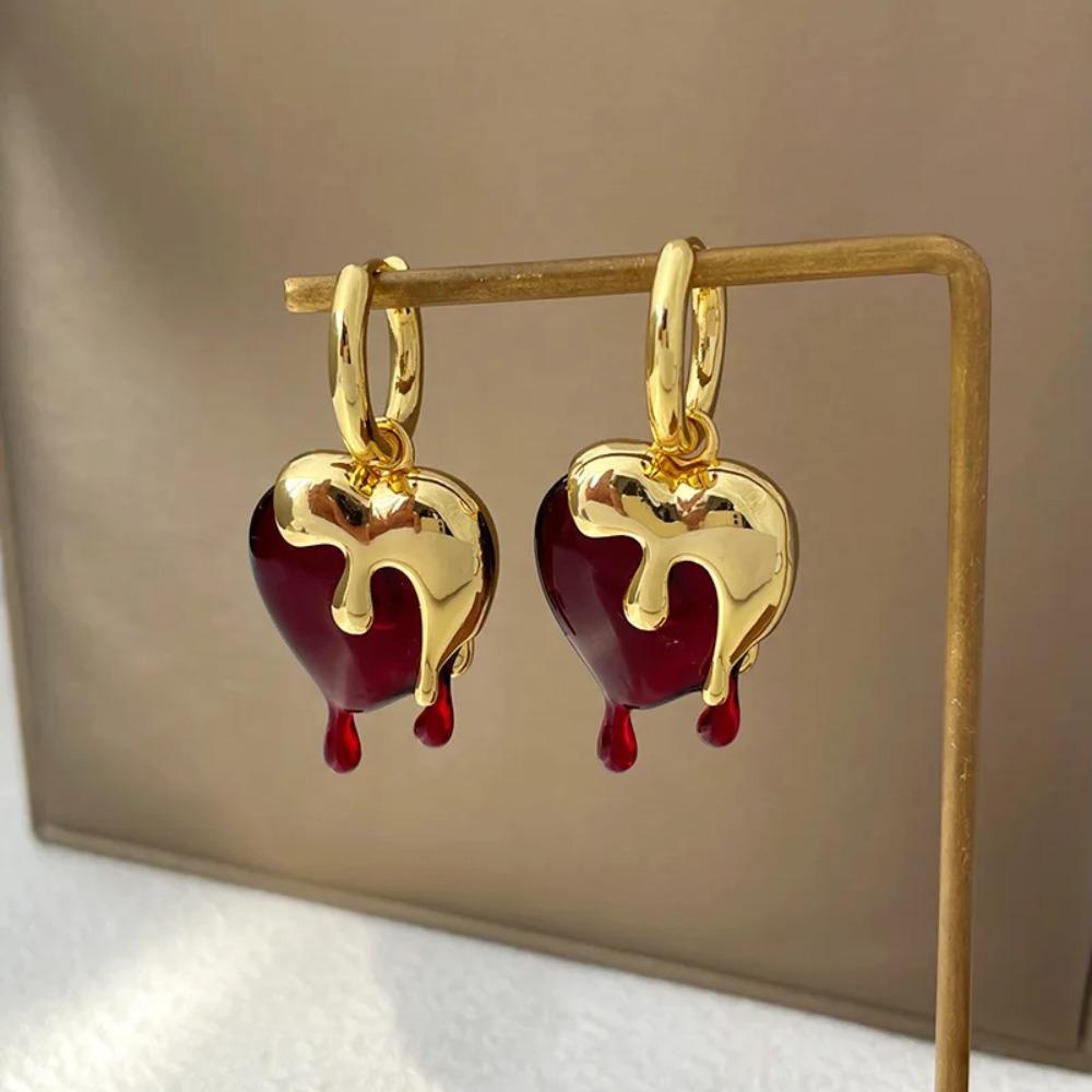 Acrylic Retro Earrings Metal Irregular Heart Earrings Solid Color Heart Shape Droplets Earrings