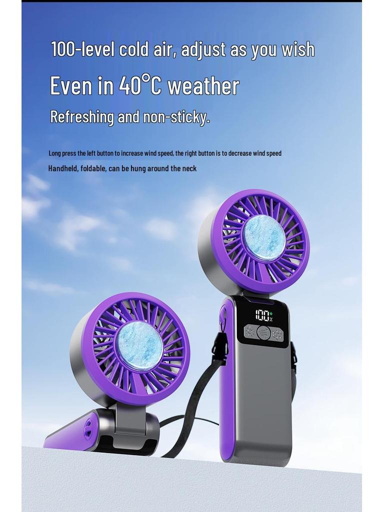 Upgraded Mini Portable Turbo Foldable Neck Fan with USB, Semiconductor Cooling & Digital Display