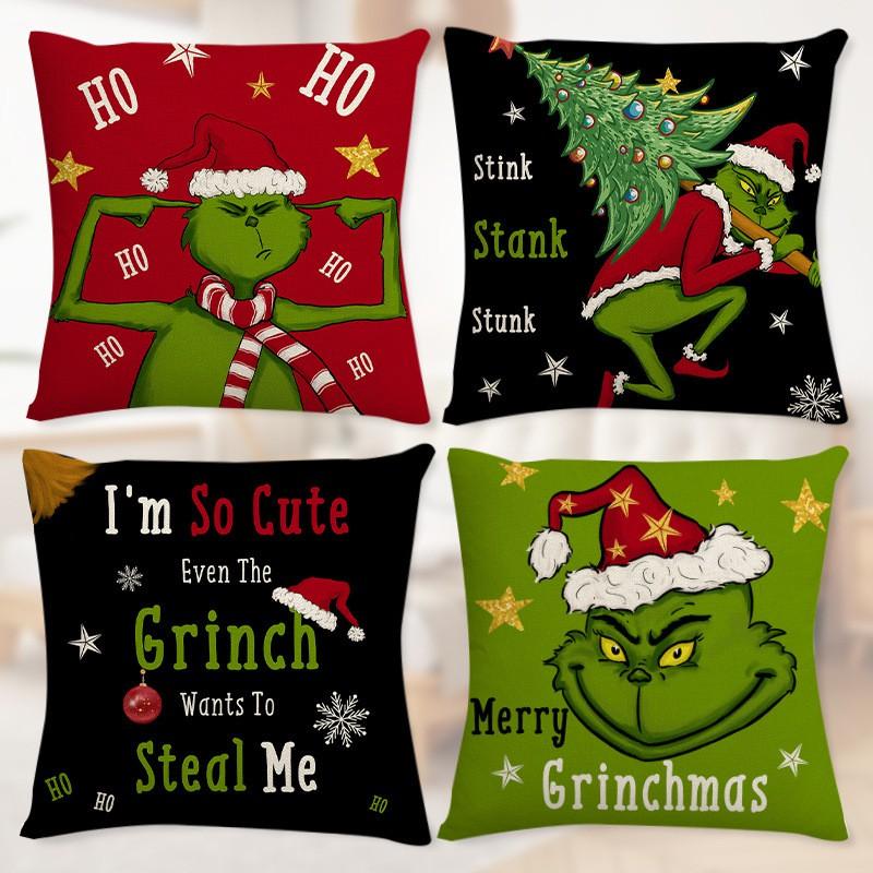 Christmas Cartoon Alphabet Digital Print Linen Cushion Cover Sofa Bedside Decor Home Living Room