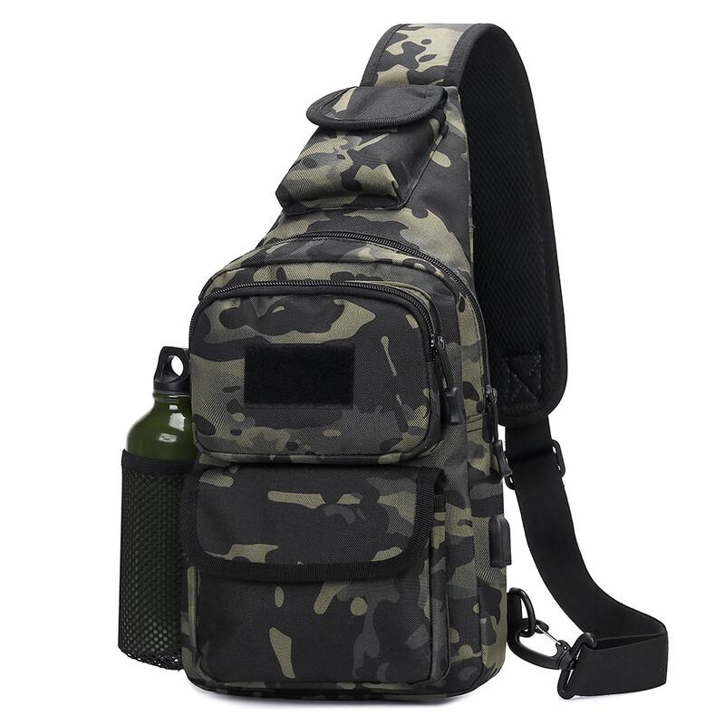 Outdoor Tactical Chest Bag with Water Bottle Holder & Charging Port