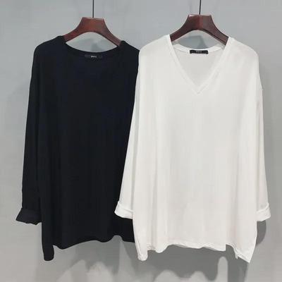 Женский топ с V-образным вырезом и длинными рукавами, осень 2023 года, свободный, средней длины, с разрезом