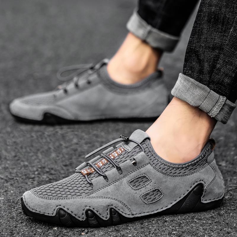 Мужские мокасины, туфли для вождения, повседневные туфли без застежек, большие размеры, серые, с широким носком для мужчин