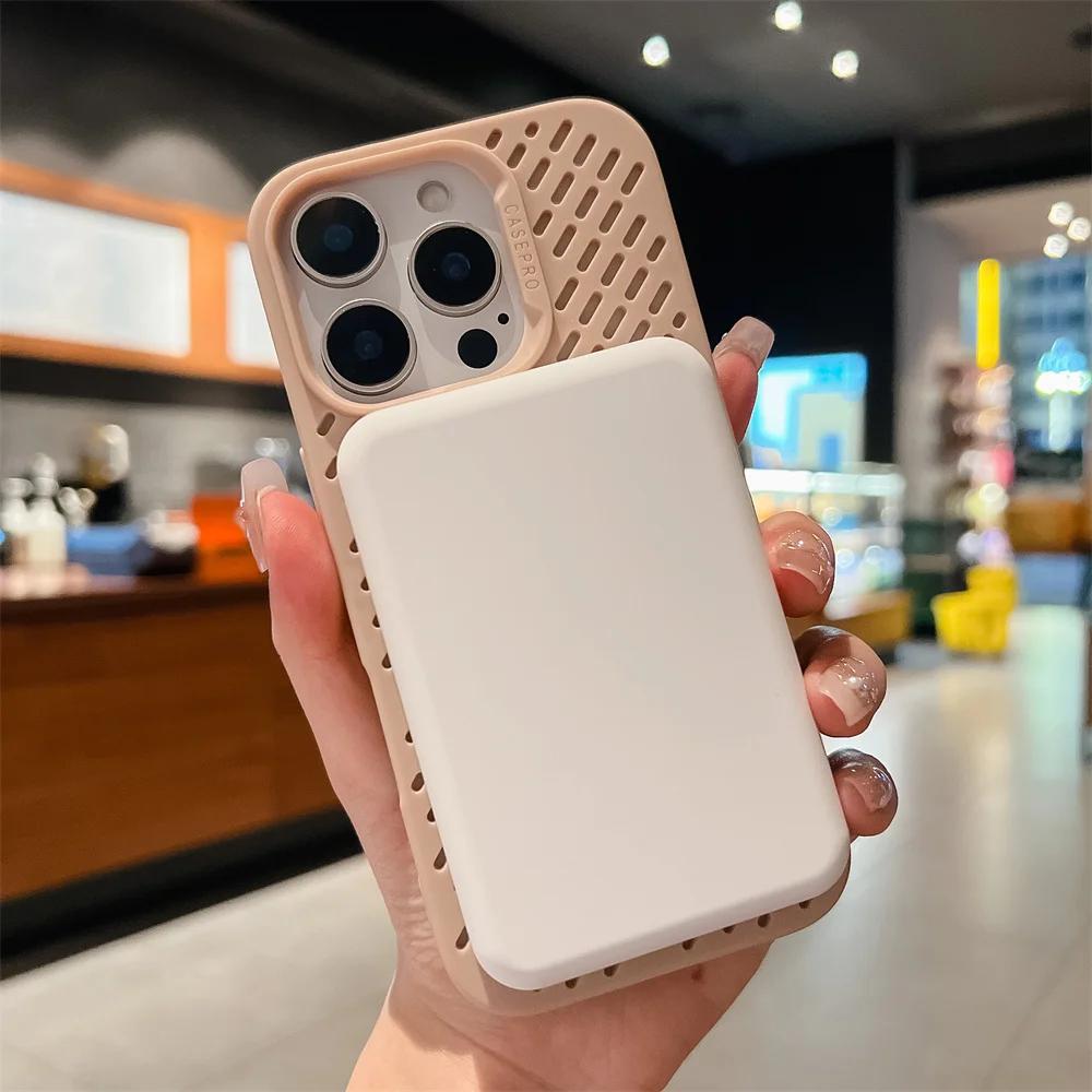 Роскошный чехол для телефона с магнитной зарядкой и рассеиванием тепла для iPhone 16 15 14 13 Pro Max Plus с полым отверстием для логотипа, мягкий чехол