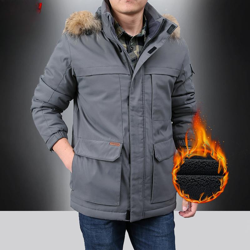 Стеганая куртка, ворсистая и утолщенная свободная меховая куртка с воротником, мужская быстросохнущая повседневная зимняя стеганая куртка для активного отдыха